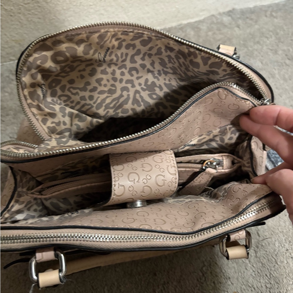 Guess Tan Satchel with Logo Pattern - Picture 5 of 8